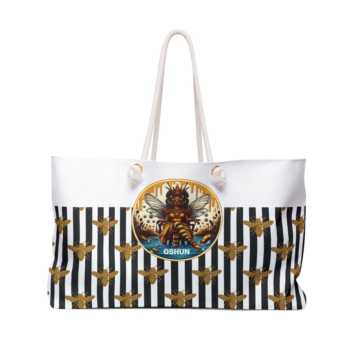 Orisha OSHUN "Golden Bees and Black Strips" Weekender on the go Stylish Bag! Gift of devotee of Godparent orisha Purse/bag