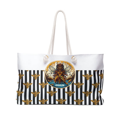 Orisha OSHUN "Golden Bees and Black Strips" Weekender on the go Stylish Bag! Gift of devotee of Godparent orisha Purse/bag