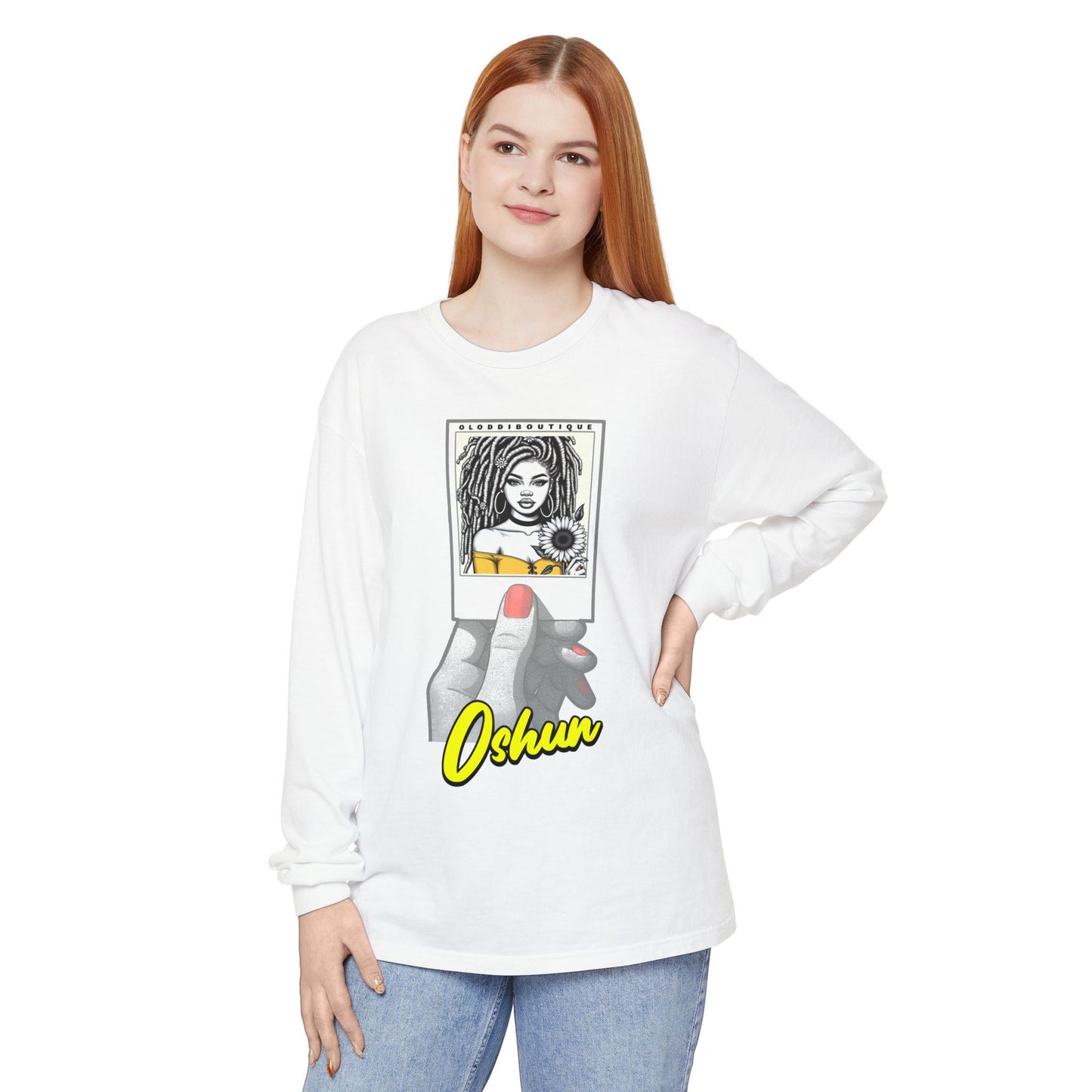 Polaroid Oshun Long Sleeve Tee for Devotee & Godparent ! Orisha Polaroid Collection