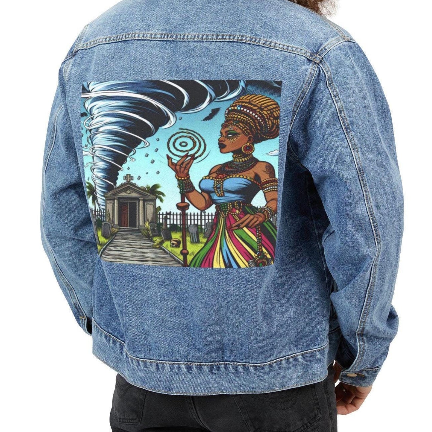 Orisha OYA YANSA Denim Pop Art Jean Jacket! Gift for Godparent or Devotee