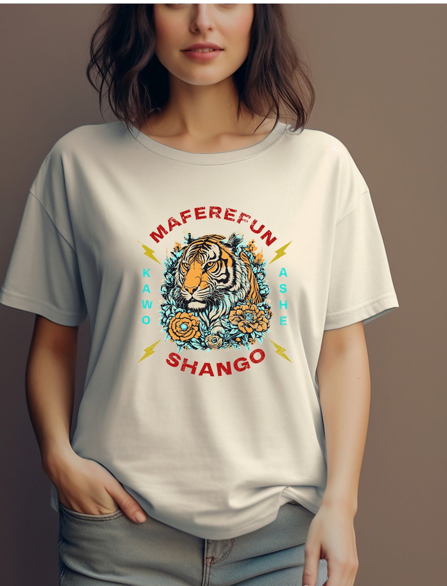 Maferefun SHANGO tiger and lightening Kawo Ashe Tshirt!