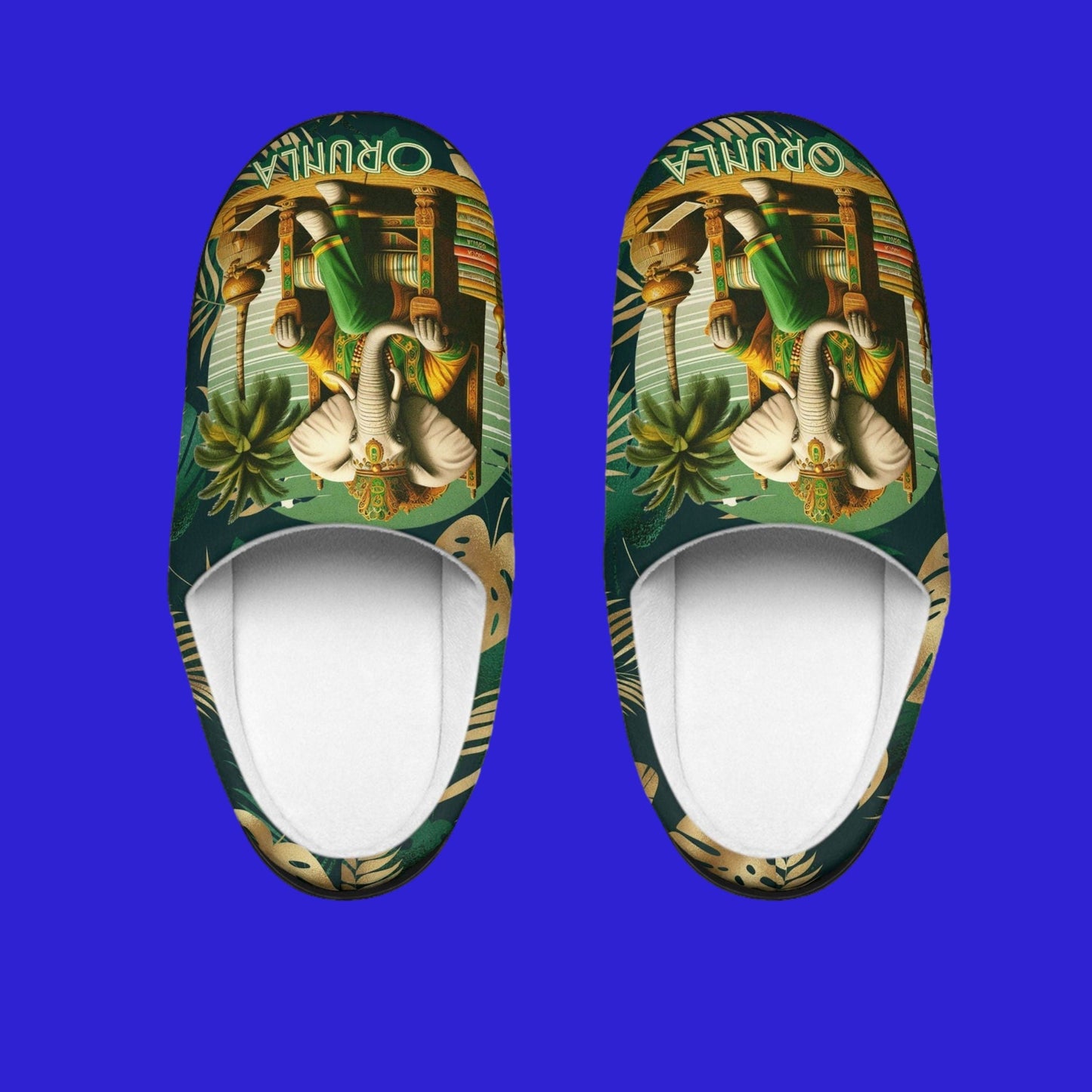Orunla "golden wisdom" stylish orisha based comfy indoor slippers, Orunla IFA elephant and books SLIPPERS. GIFT for devotee