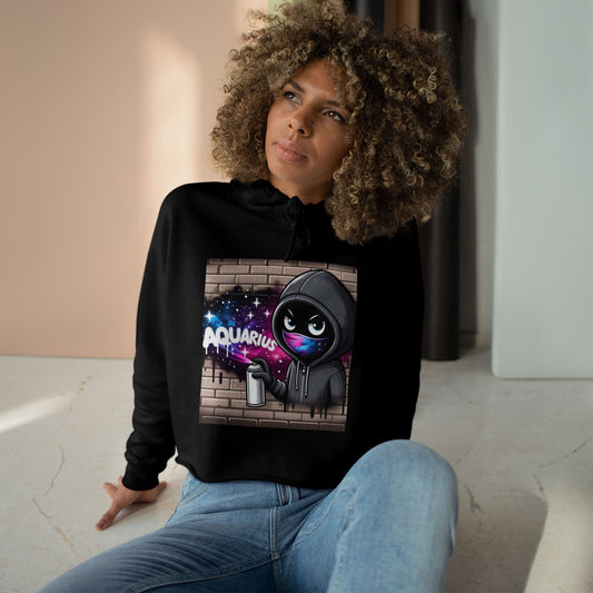 Aquarius Graffiti Crop Hoodie, Cosmic Art Crop Sweatshirt, Astrology Gift, Zodiac Apparel, Creative Streetwear, Unique Birthday Present