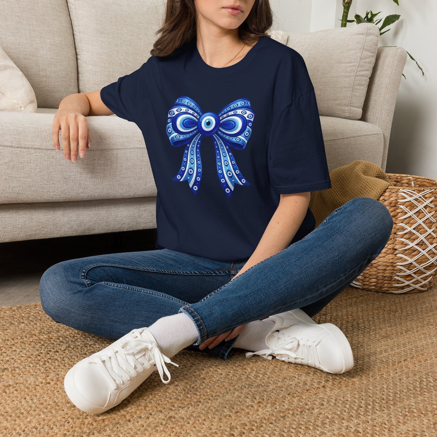 Blue Evil Eye Bow T-Shirt | Nazar Protection Graphic Tee