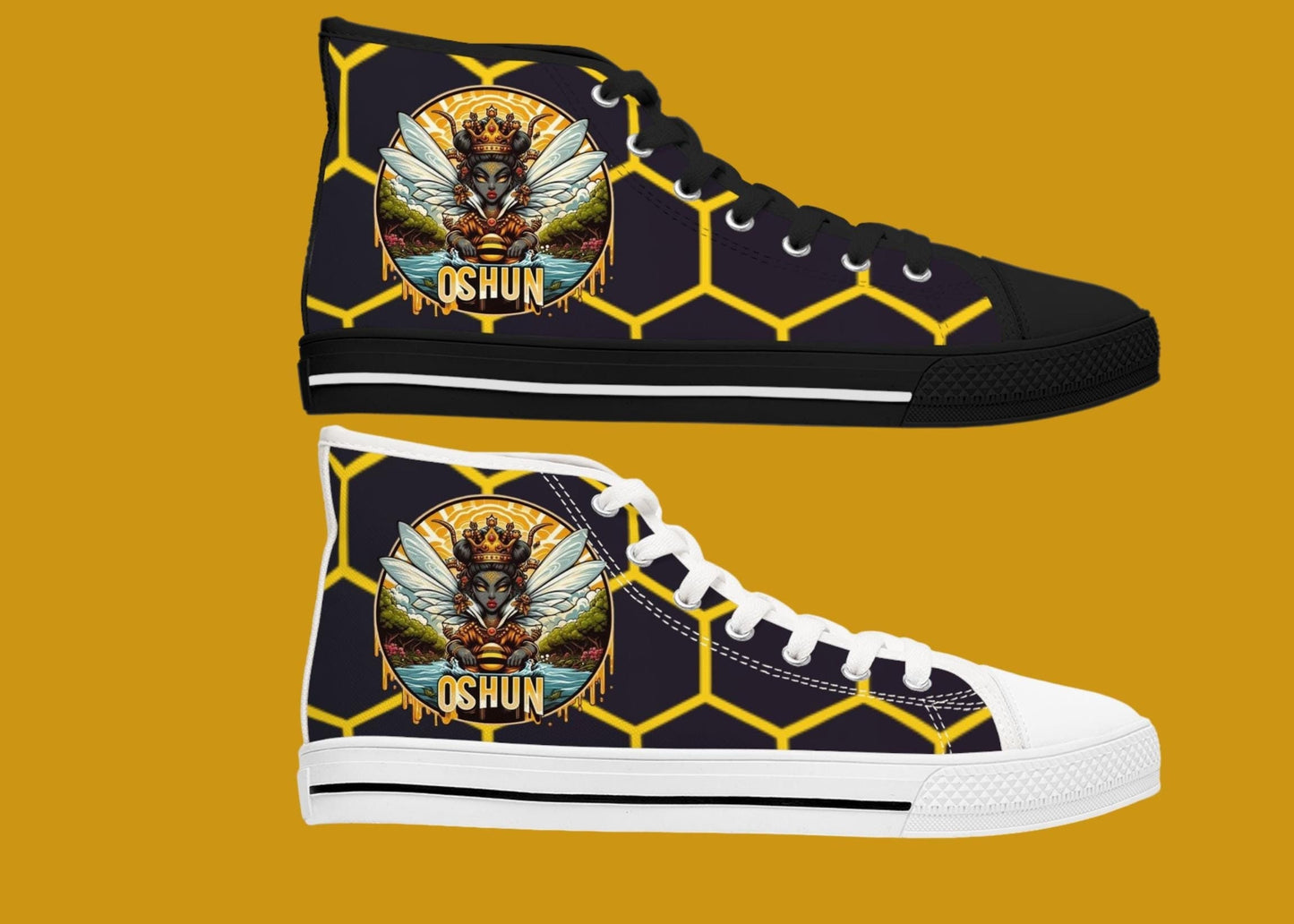 Orisha OSHUN "Honeycomb" High-Top Sneaker! Gift for Devotee or Godparent! Stylish Spiritual Footwear!!