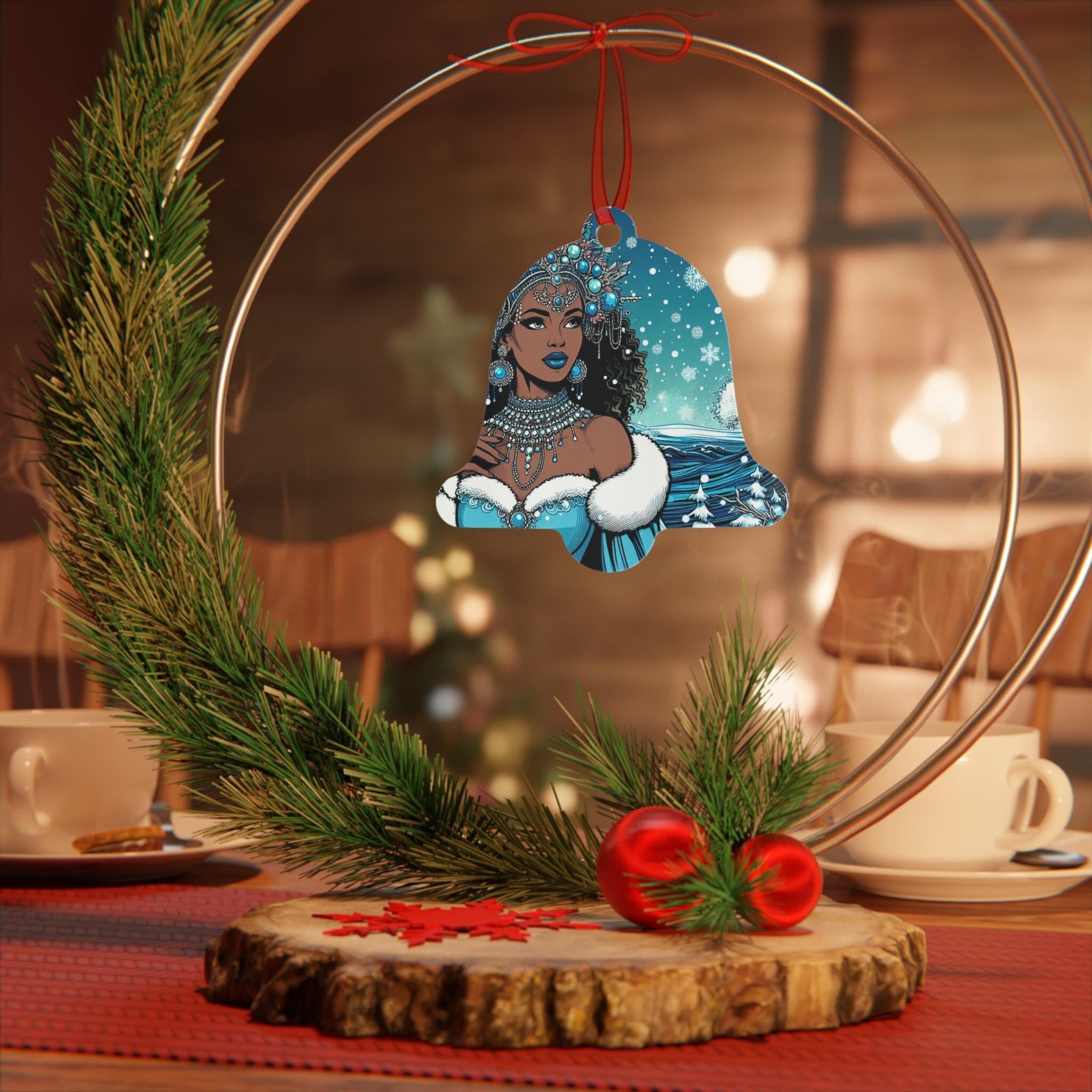 Elegant Winter Yemaya Ornament, Yemaya Holiday Decor, Gift for Devotee or godparent, Festive Home Accent