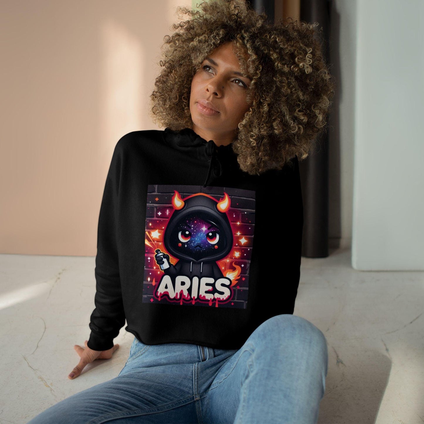 Cosmic Aries Crop Hoodie - Trendy Astrology Sweatshirt for Zodiac Lovers, Cute Gift for Birthdays, Astrology Fashion, Unique Style