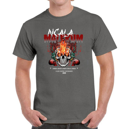 NSALA Malekum Palo Mayombe Zambia Arriba Skull with Fire Tshirt! Palo Mayombe Tata Yaya unisex Urban Tshirt.