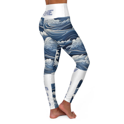 YEMAYA "Vibes" Ocean Waves High waisted Yoga Leggings! Orisha Based Yemaya Ocean Pattern Leggings!