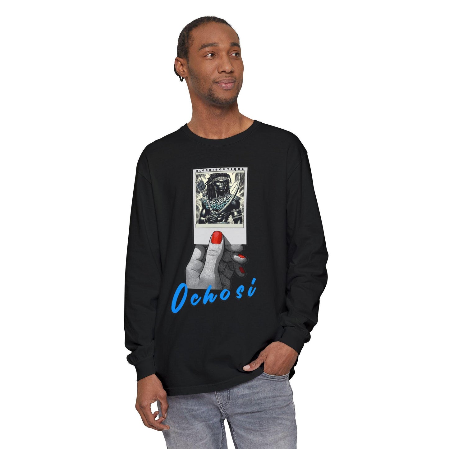 Polaroid Ochosi Long Sleeve Tee – Orisha Polaroid Collection | Gift for Devotee or Godparent