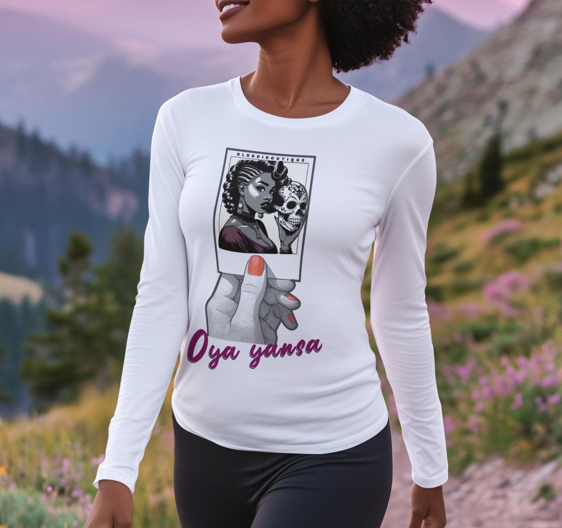 Polaroid Oya Long Sleeve Tee for Devotee & Godparent, Orisha Polaroid Collection