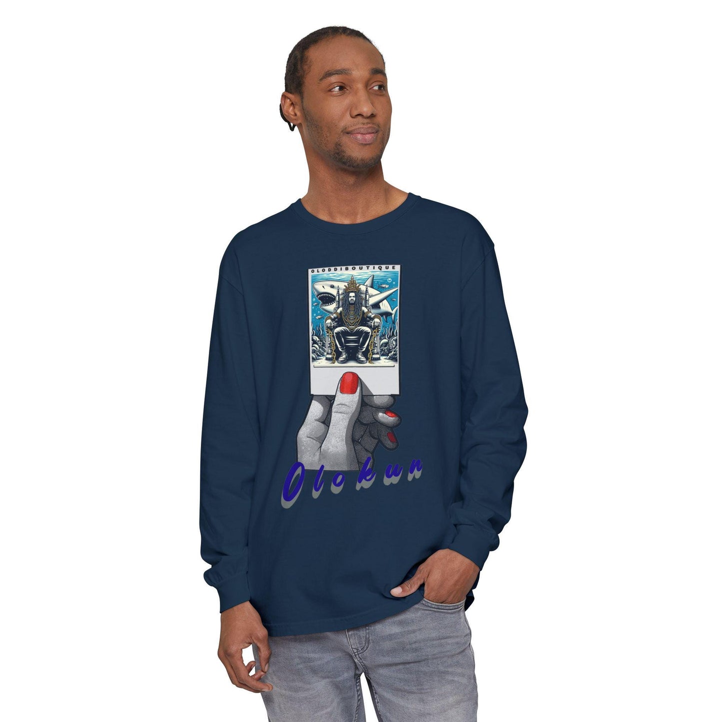 Polaroid Orisha OLOKUN Long Sleeve Tee for Devotee & Godparent, Orisha Polaroid Collection
