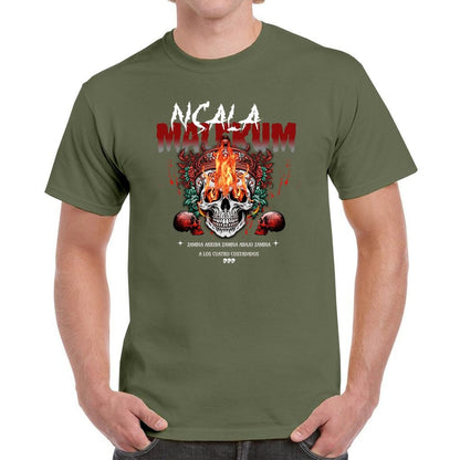 NSALA Malekum Palo Mayombe Zambia Arriba Skull with Fire Tshirt! Palo Mayombe Tata Yaya unisex Urban Tshirt.