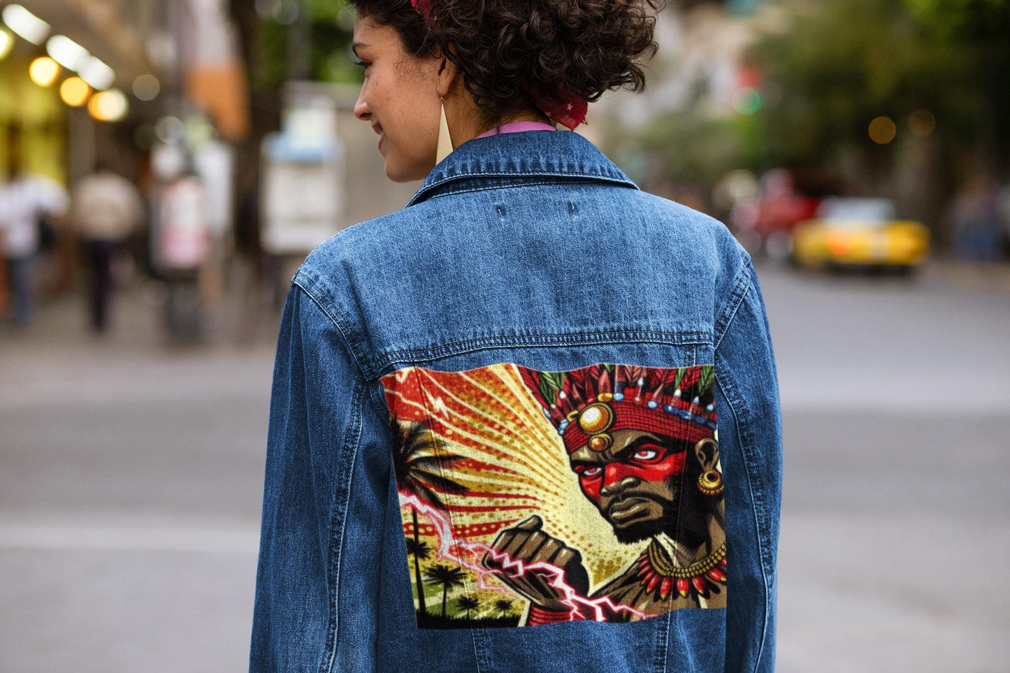 Orisha CHANGO Denim Pop Art Jean Jacket! Gift for Godparent or Devotee!