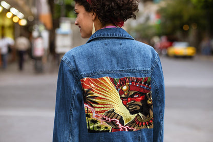 Orisha CHANGO Denim Pop Art Jean Jacket! Gift for Godparent or Devotee!