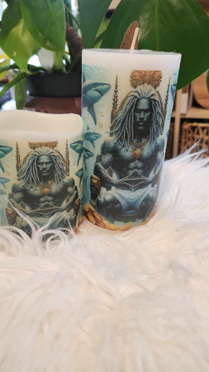 Maferefun OLOKUN Candle Set – LED & Wax | Orisha Altar Decor | Gift for Devotee or Godparent