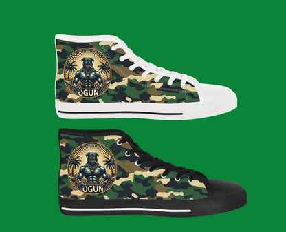 Orisha Oggún “Warrior” Camouflage High Top Sneakers – Gift for Devotee or Godparent