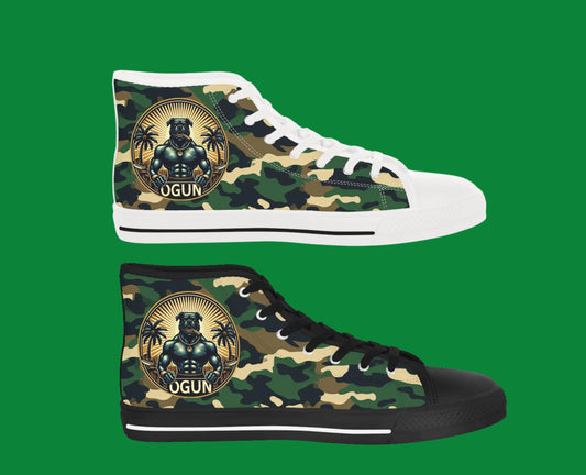 Orisha Oggún “Warrior” Camouflage High Top Sneakers – Gift for Devotee or Godparent