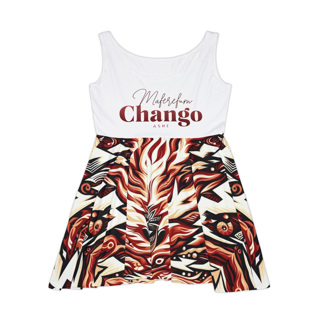 Maferefun CHANGO design Skater Summer Dress! Gift for Devotee or Godparent! LUCUMI based orisha Chango dress!!