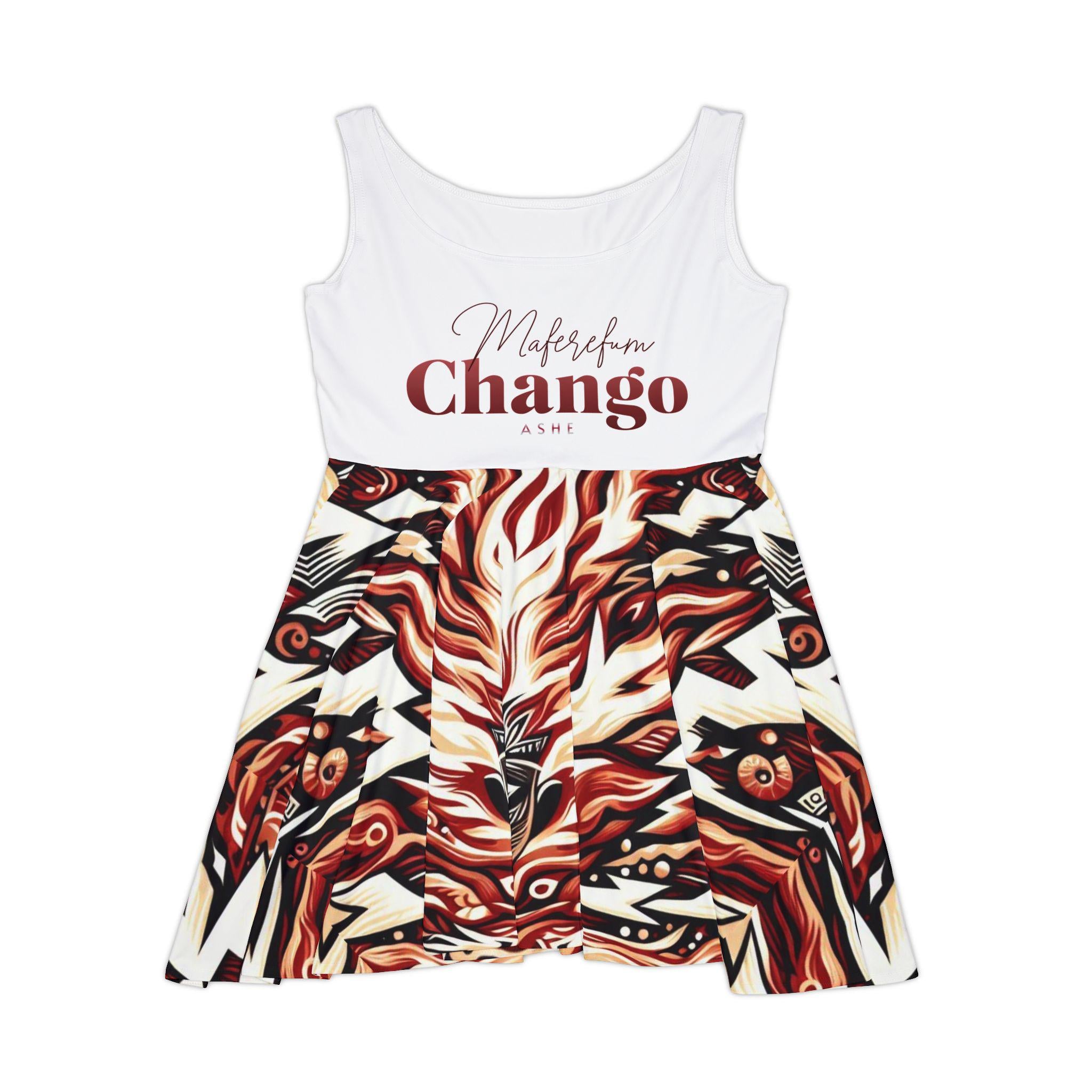 Maferefun CHANGO design Skater Summer Dress! Gift for Devotee or Godparent! LUCUMI based orisha Chango dress!!