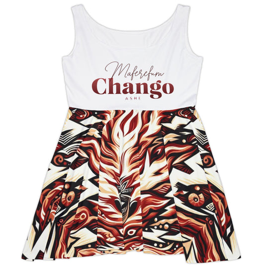 Maferefun CHANGO design Skater Summer Dress! Gift for Devotee or Godparent! LUCUMI based orisha Chango dress!!