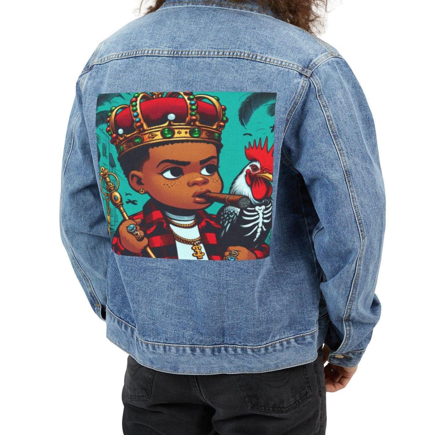 Orisha ELLEGUA Denim Pop Art Jean Jacket! Gift for Godparent or Devotee!