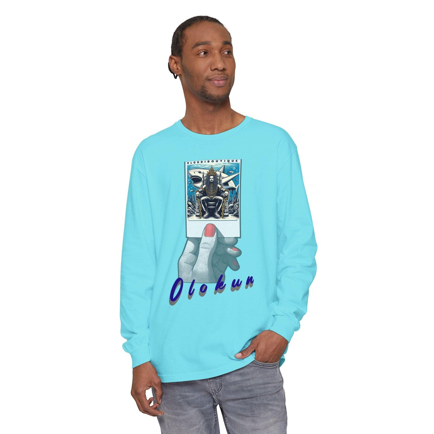Polaroid Orisha OLOKUN Long Sleeve Tee for Devotee & Godparent, Orisha Polaroid Collection