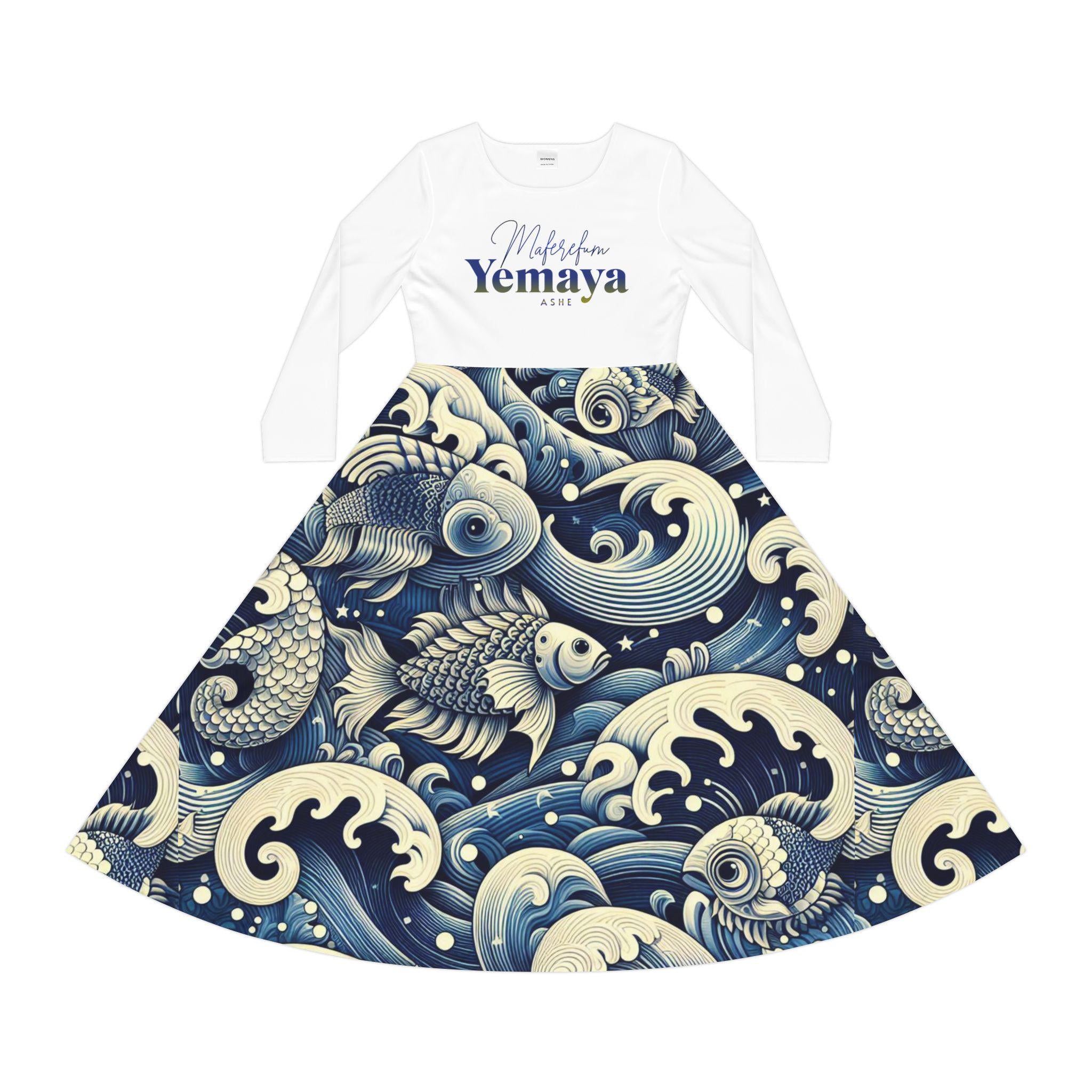 Maferefun YEMAYA Long Sleeve Dress! Gift for Devotee or Godparent! Fall/Winter Lucumi Based Yemaya Dress!