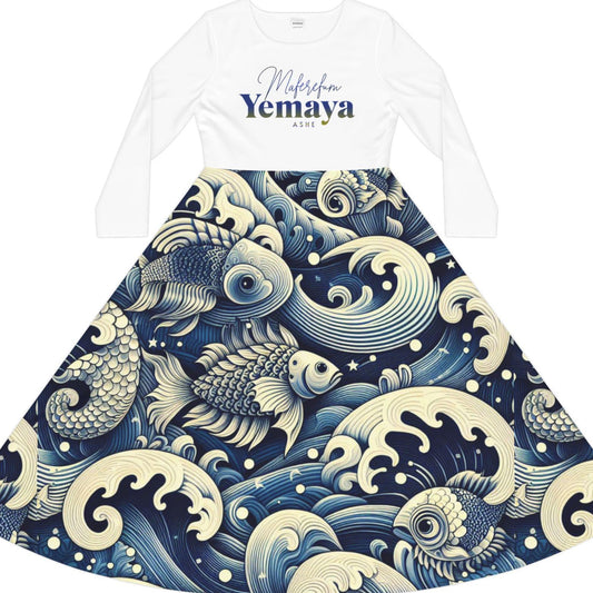 Maferefun YEMAYA Long Sleeve Dress! Gift for Devotee or Godparent! Fall/Winter Lucumi Based Yemaya Dress!