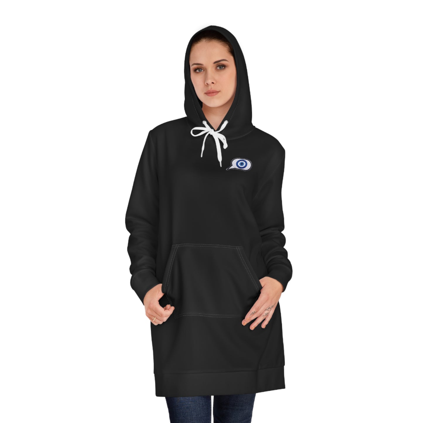Copy of Copy of Copy of Evil Eye Lace-Up Hoodie Dress — Blue Nazar Charm Back Print