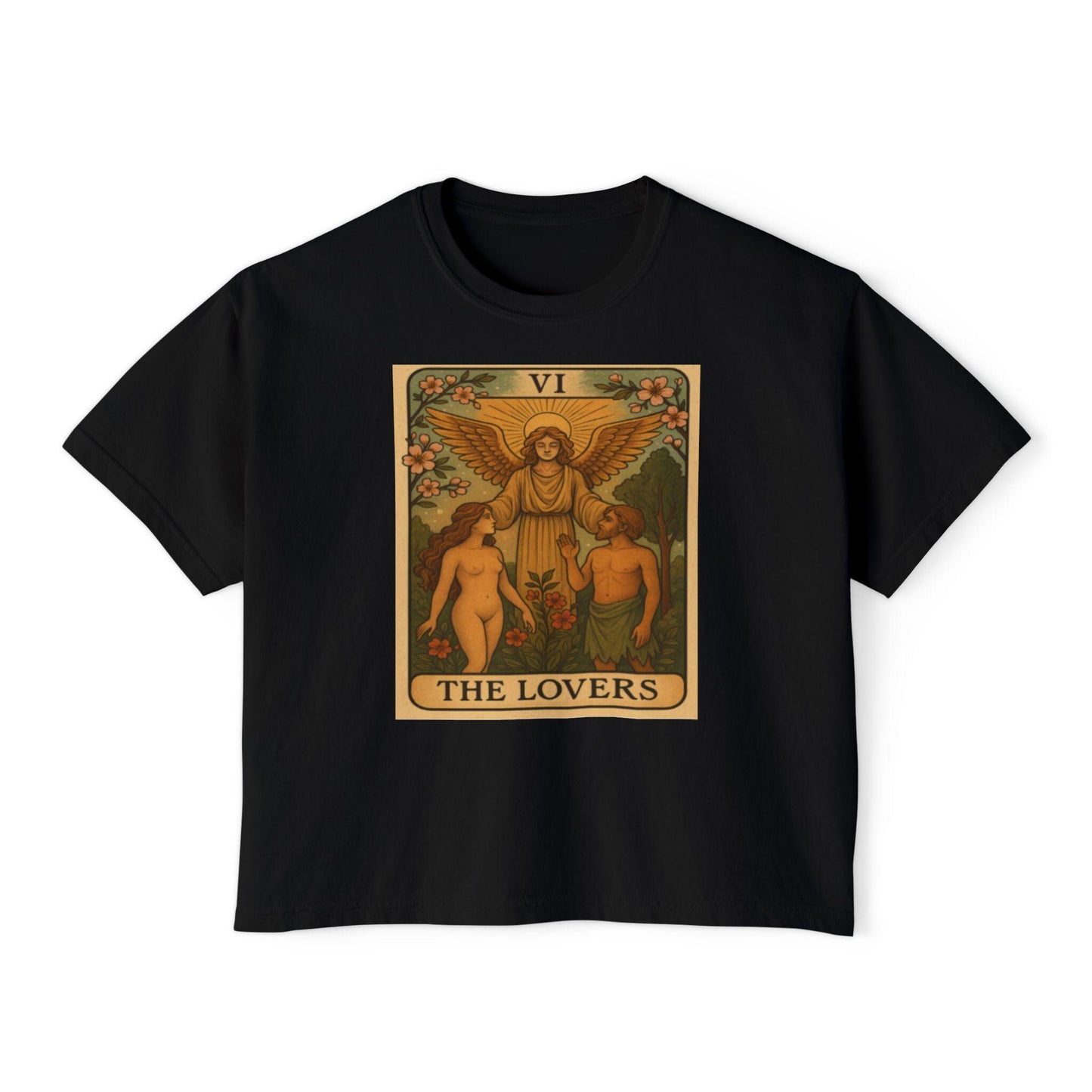 Vintage Tarot LOVERS Women's Boxy Tee, Astrology Tee, Gifts for Her, Casual Summer Top, Spiritual Fashion