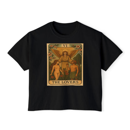 Vintage Tarot LOVERS Women's Boxy Tee, Astrology Tee, Gifts for Her, Casual Summer Top, Spiritual Fashion