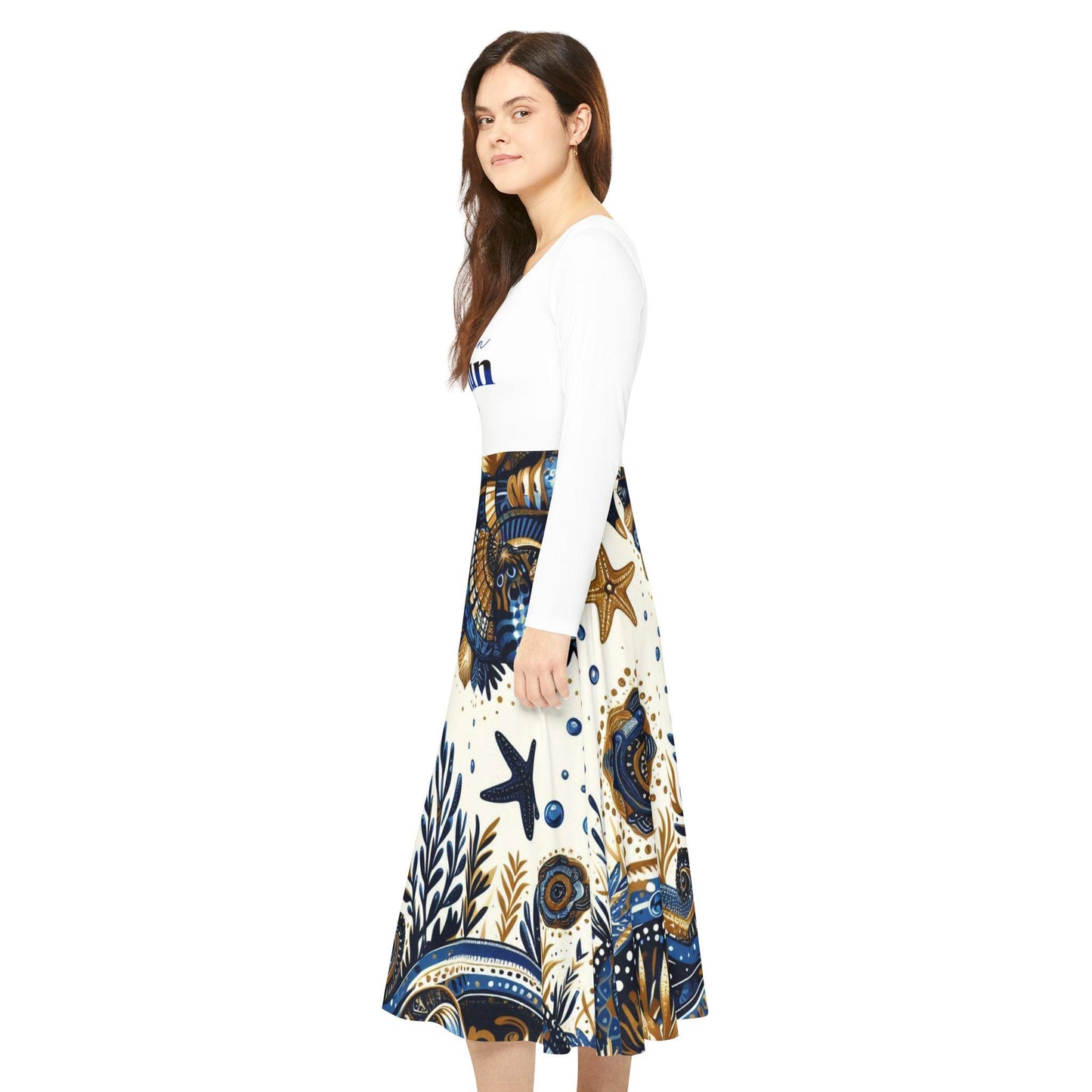Maferefun "OLOKUN" Long Sleeve Orisha Based Dress!Gift For Devotee or Godparent!