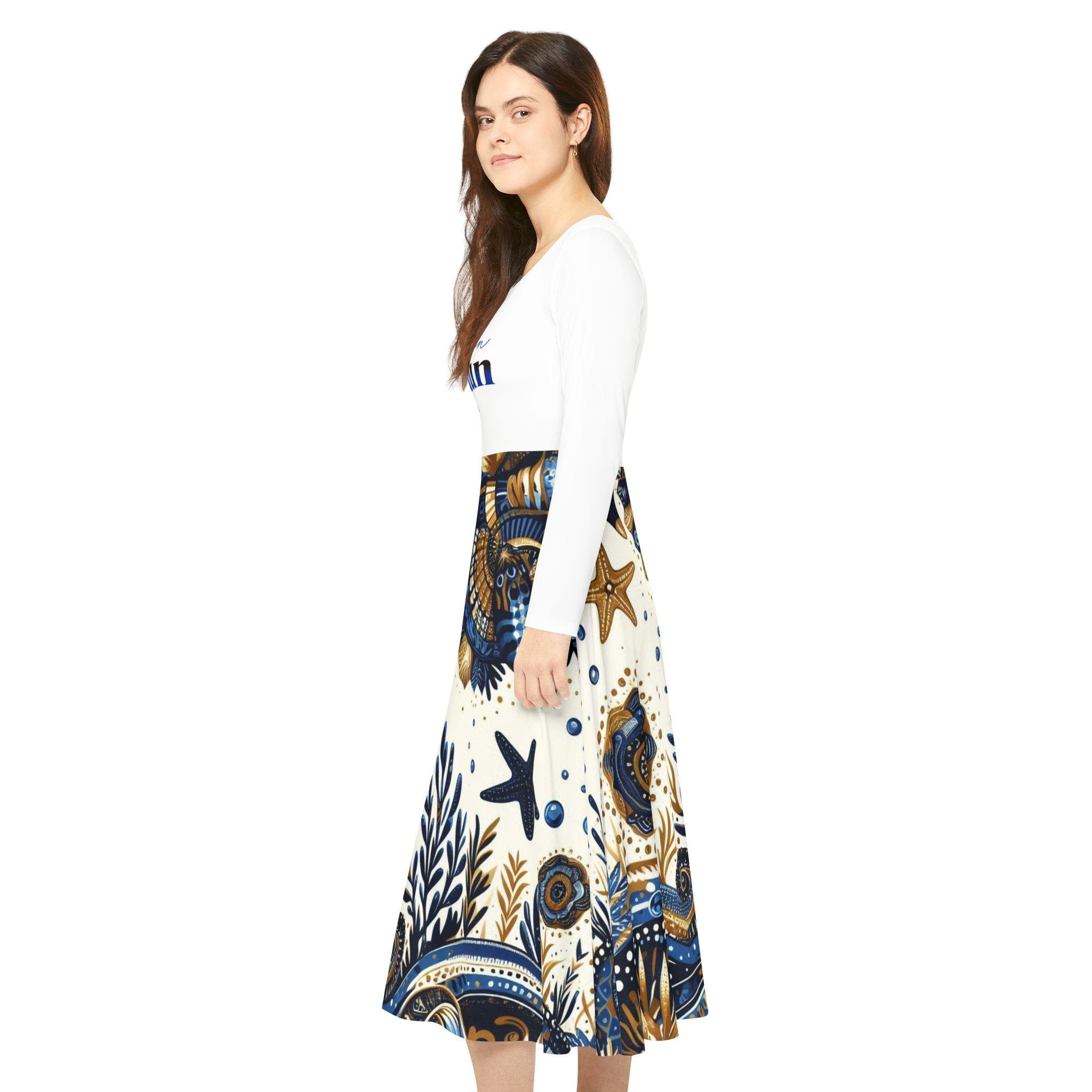 Maferefun "OLOKUN" Long Sleeve Orisha Based Dress!Gift For Devotee or Godparent!