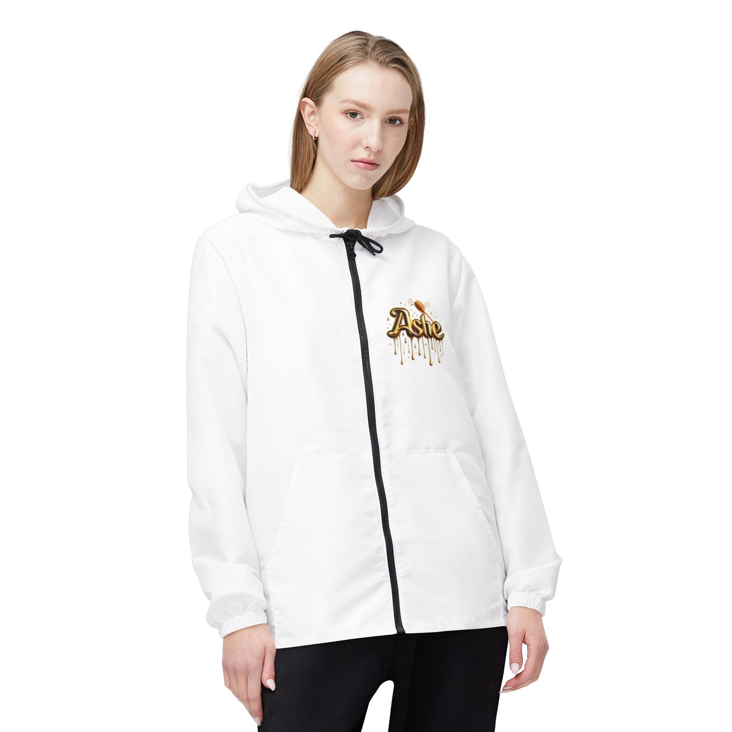 Orisha OSHUN Maferefun Oshun ASHE Honey jar Full design White Windbreaker, Maferefun Oshun on Sleeves Urban Orisha based Windbreaker!