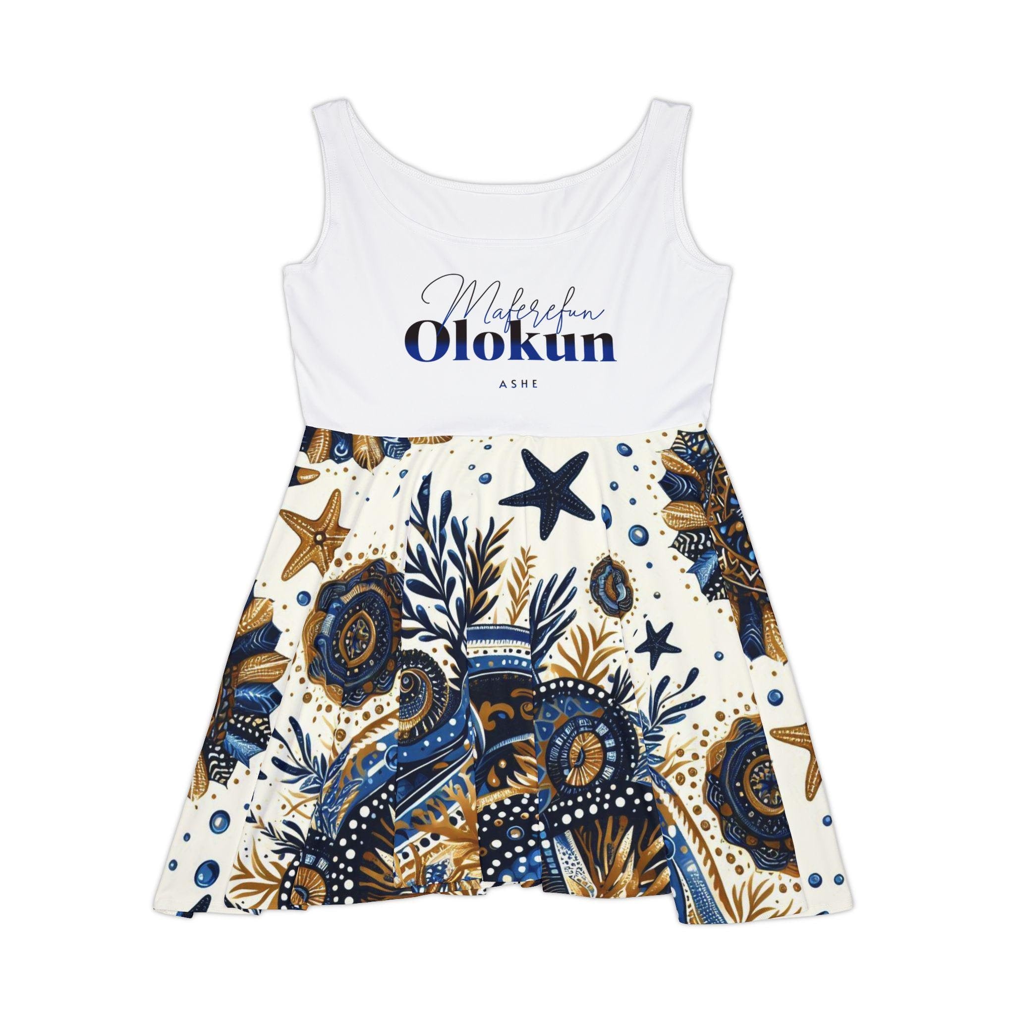Maferefun OLOKUN Women's Skater Summer Dress - Ocean Inspired, Beachy Vibes, Casual Summer Dress, Perfect for Vacations,
