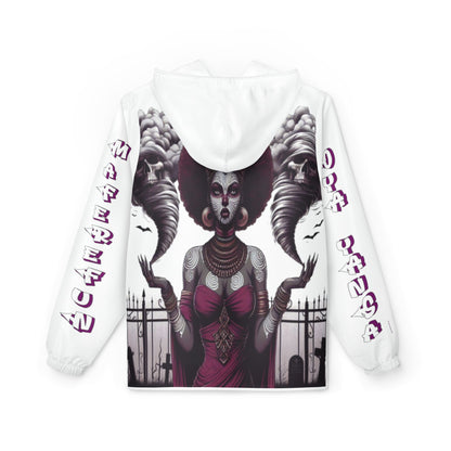 Maferefun Orisha OYA Yansa ,"Cemetery and Tornados" White Windbreaker Jacket! ASHE Oya Yansa Stylish Jacket,gift for devotee or godparent!