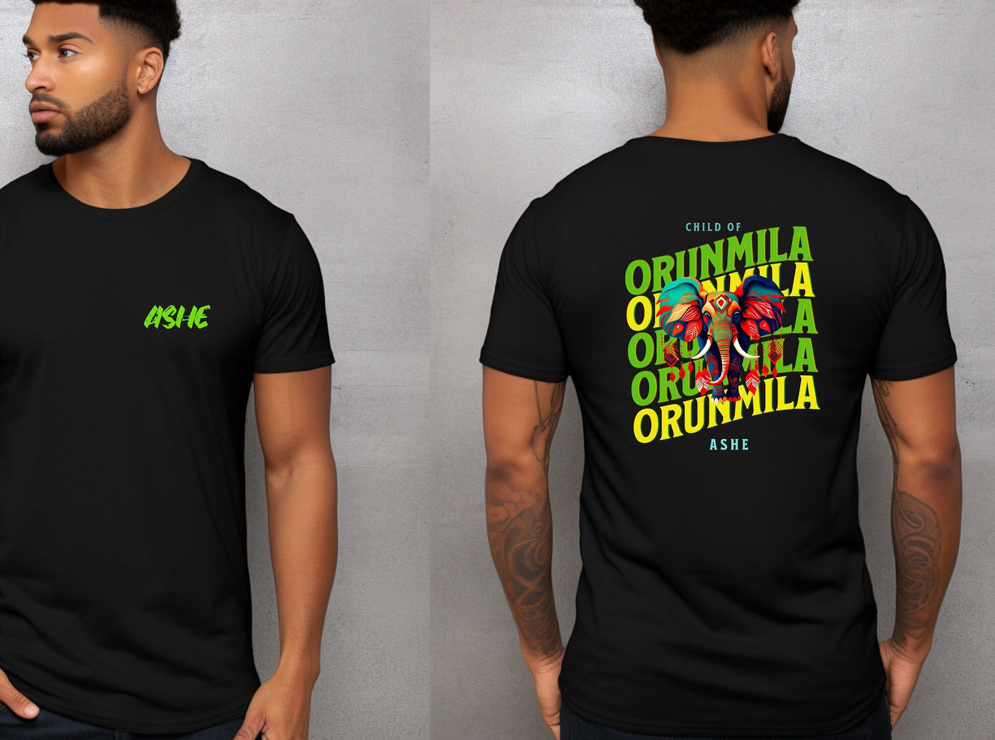 Orisha ORUNMILA Elephant Ashe Retro Tshirt, IFA Orunmila "child of Orunmila" Elephant Afroculture Tshirt