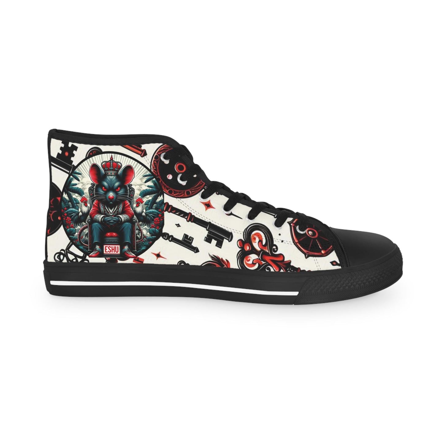 Orisha ESHU inspired "KEY HOLDER" High Top Sneakers! Gift for devotee or godparent! Stylish Orisha based Footwear/Sneakers