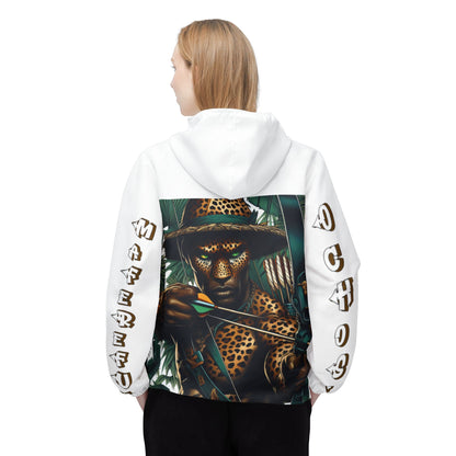 Orisha OCHOSI  The Leopard Hunter Ashe, White windbreaker jacket, Maferefun OCHOSI on Back Sleeves jacket! Orisha OCHOSI jacket