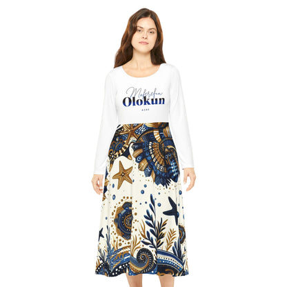Maferefun "OLOKUN" Long Sleeve Orisha Based Dress!Gift For Devotee or Godparent!