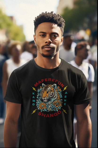 Maferefun SHANGO tiger and lightening Kawo Ashe Tshirt!