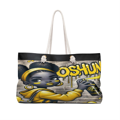 Street Art Inspired, Orisha OSHUN Ladies Weekender Bag! Cute and Whimsical OSHUN on the Go Bag! Gift for Devotee or Godparent!