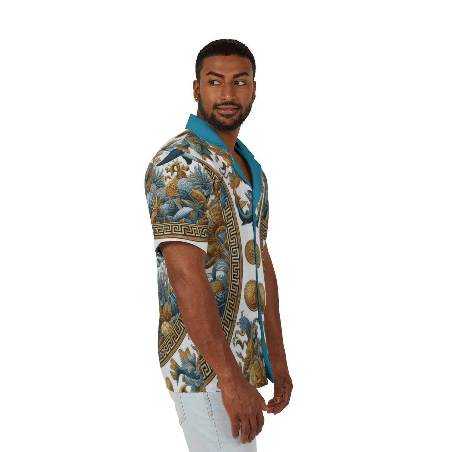 Orisha Olokun Hawaiian Style Button Down Shirt - Gift for Devotee or Godparent