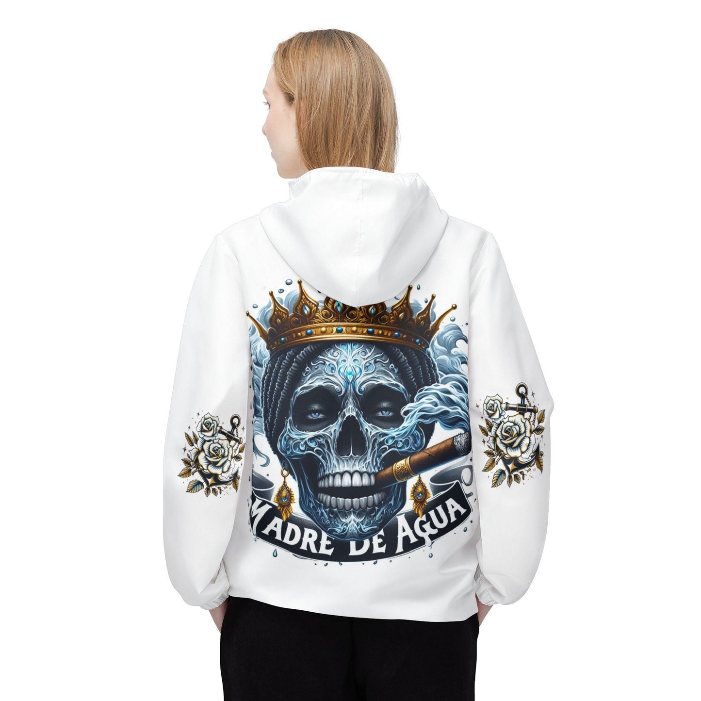 Madre De Agua * Skulls & Roses* Palo Mayombe White WindBreaker Jacket! Somos!