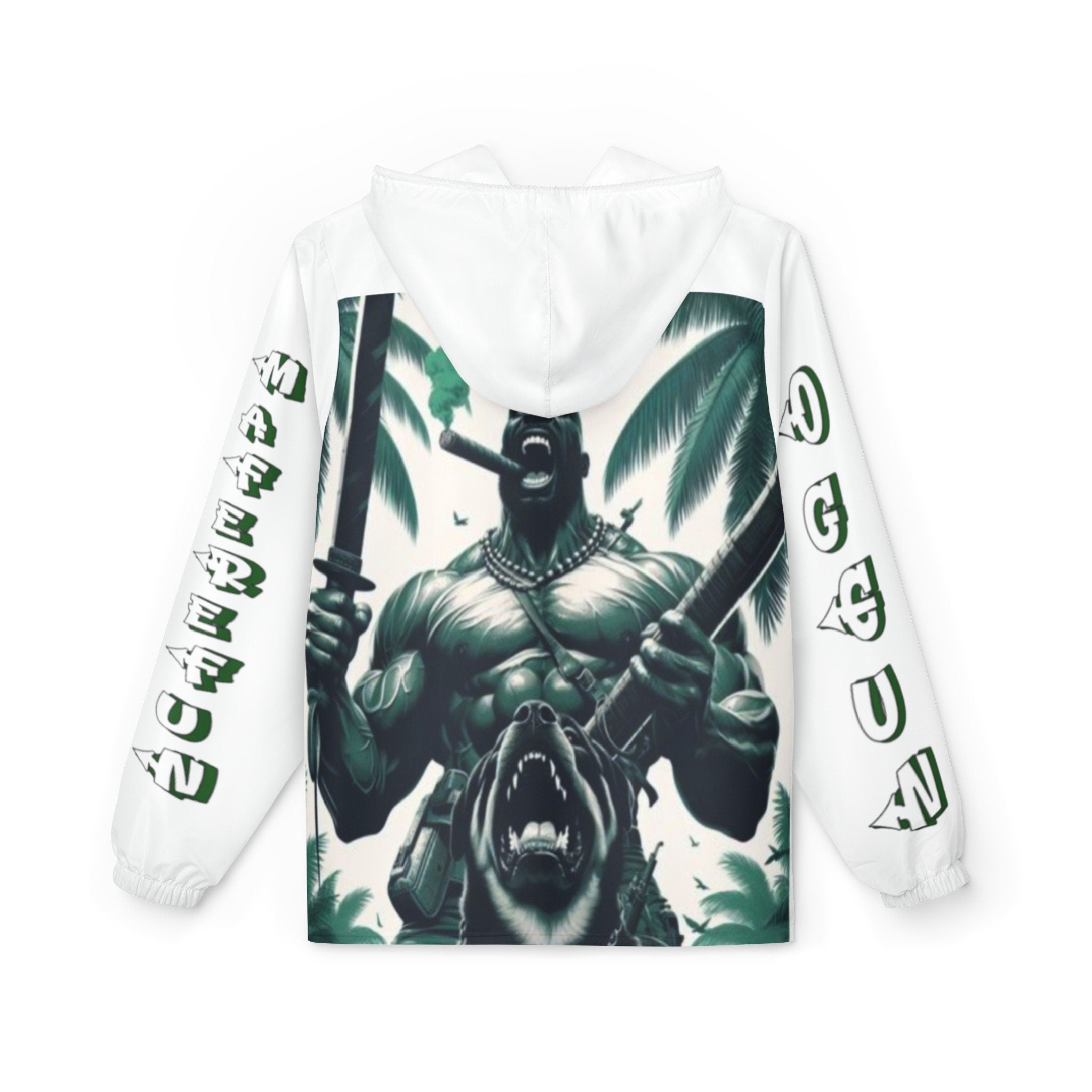Maferefun OGGUN "Beast in the Jungle" white Windbreaker Jacket! Orisha oggun, urban style, Lucumi tradition White windbreaker jacket