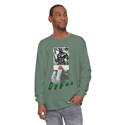 Polaroid Oggún Long Sleeve Tee – Orisha Polaroid Collection | Gift for Devotee or Godparent