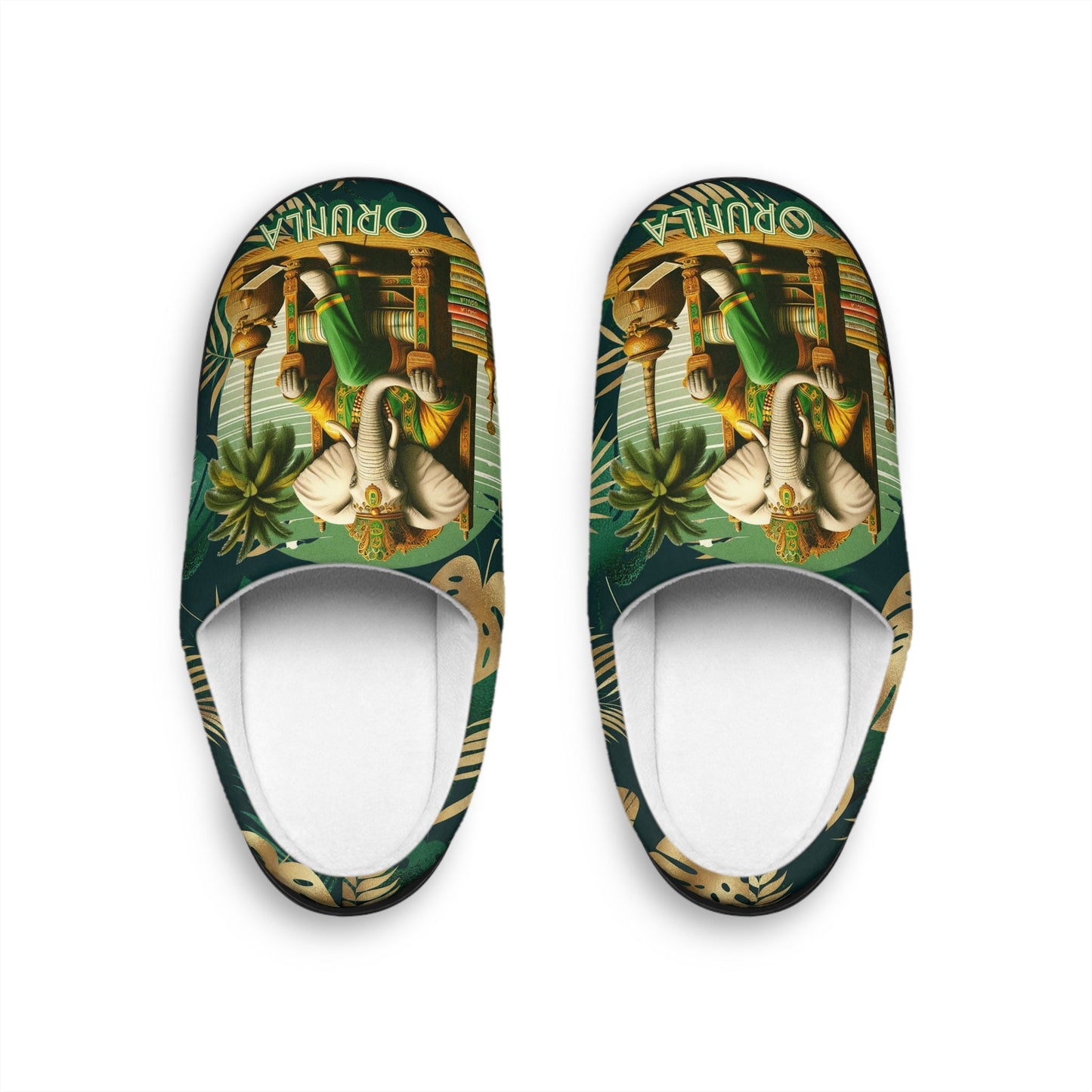 Orunla "golden wisdom" stylish orisha based comfy indoor slippers, Orunla IFA elephant and books SLIPPERS. GIFT for devotee