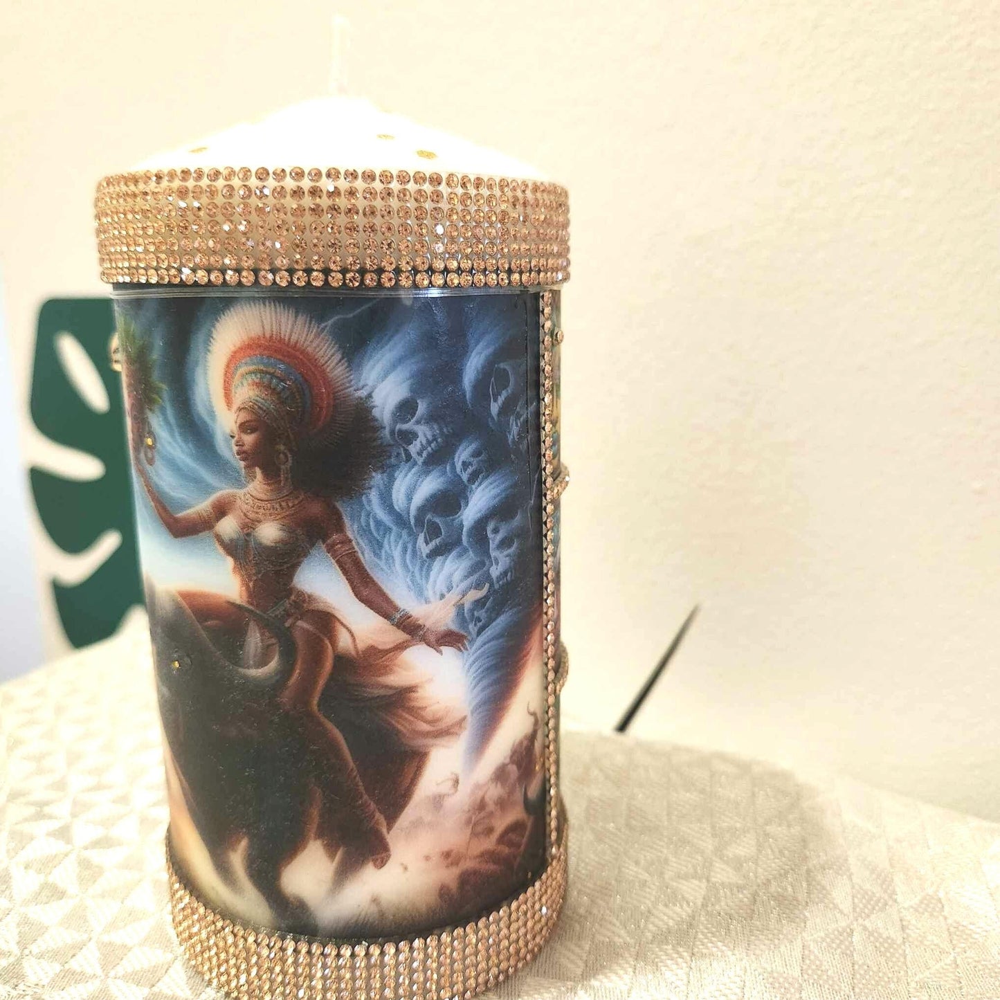 Orisha OYA Yansa Buffalo Rider, Tornado Maker, Queen of the Mask And Cemetary, Elegant Custom Decor Altar Candle!