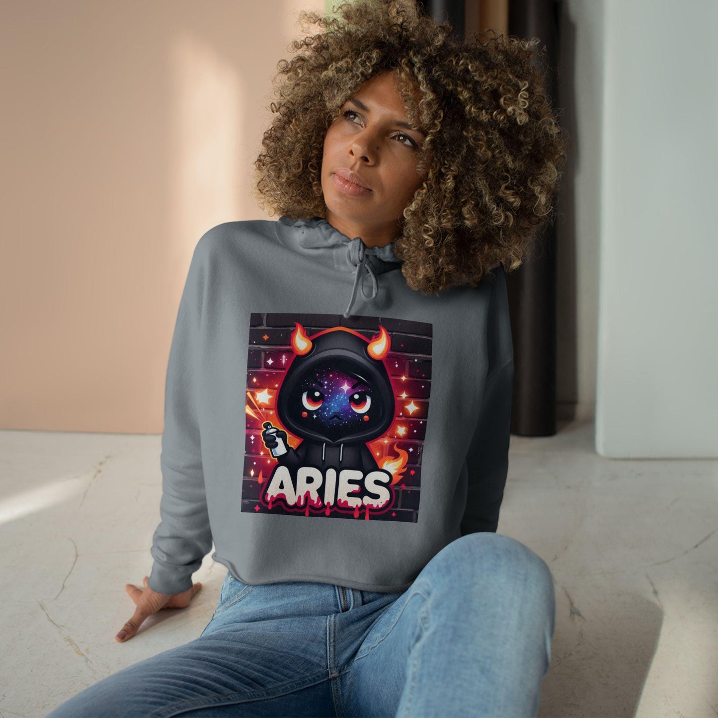 Cosmic Aries Crop Hoodie - Trendy Astrology Sweatshirt for Zodiac Lovers, Cute Gift for Birthdays, Astrology Fashion, Unique Style